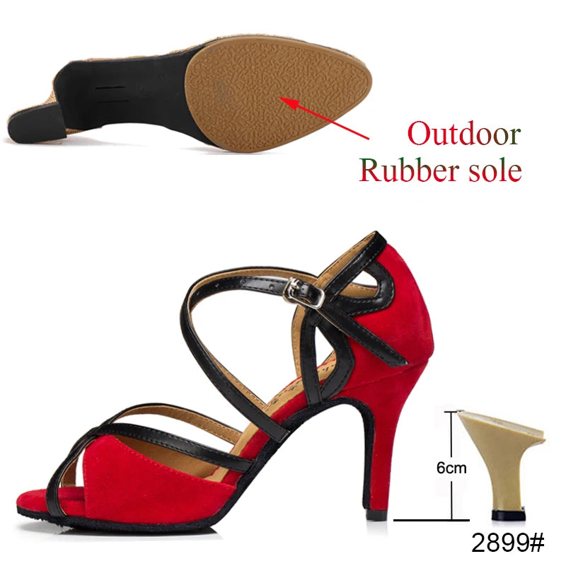 Latin Shoes Salsa Tango Ballroom Party Sports Women's Shoes Red Black Girls High Heel Summer Sandals Outdoor Women's Dance Shoes