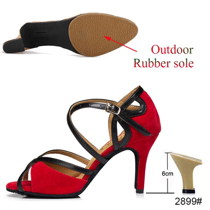 Latin Shoes Salsa Tango Ballroom Party Sports Women's Shoes Red Black Girls High Heel Summer Sandals Outdoor Women's Dance Shoes
