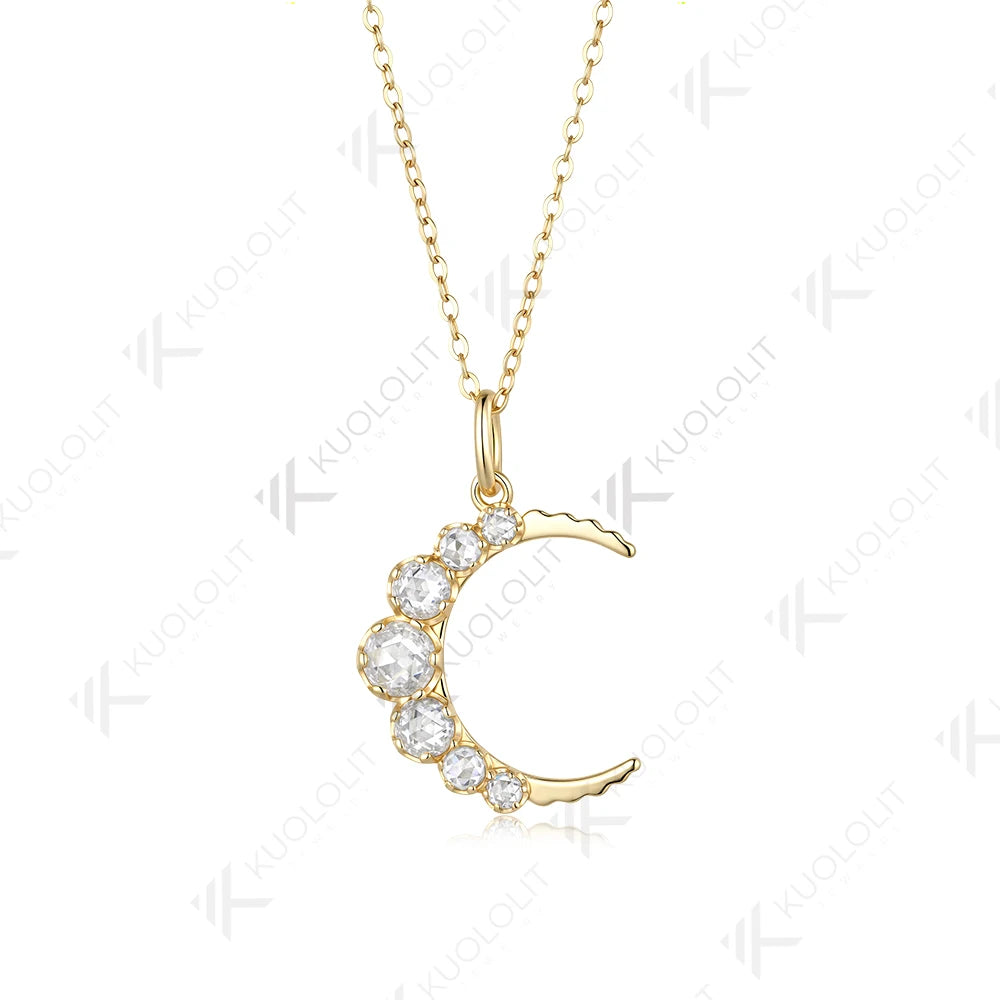 Kuololit 1.3CTW Rose Cut Moissanite Custom Necklace for Women Solid 14K 10K 925 Sliver Yellow Gold for Christmas Gifts Party