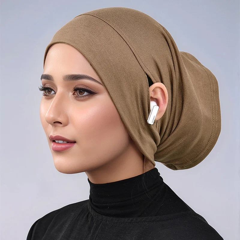 Jersey Cotton Muslim Women Under Hijab Cap With Ear Hole Inner Hijab Cap Round Forehead Underscarf Bonnet Femme Musulman