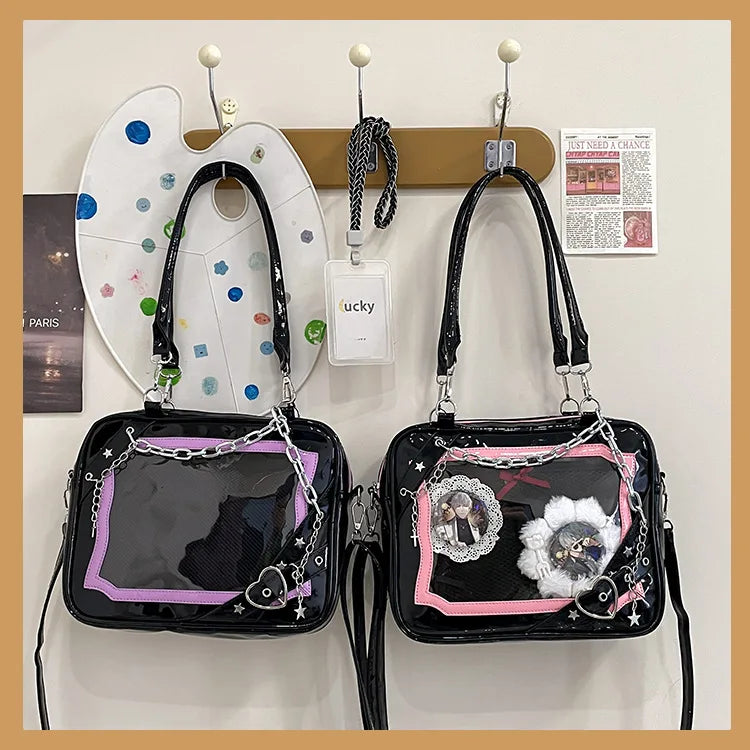 New Arrival Subculture Spicy Cool Girls Shoulder Bags Fashion Gothic Style PU Leather Ita Bags Pin Display Ita Crossbody Purse