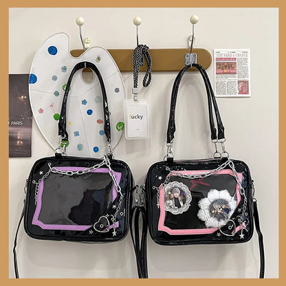 New Arrival Subculture Spicy Cool Girls Shoulder Bags Fashion Gothic Style PU Leather Ita Bags Pin Display Ita Crossbody Purse