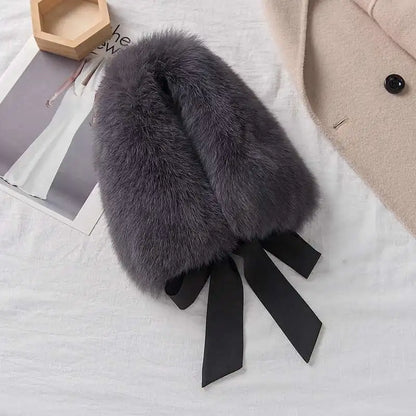 Winter Warm Fox Fur Collar Female Real Fur Collar Fashion Fluffy Clothing Accessories Collar Women Luxury Fur Scarf With Ribbons