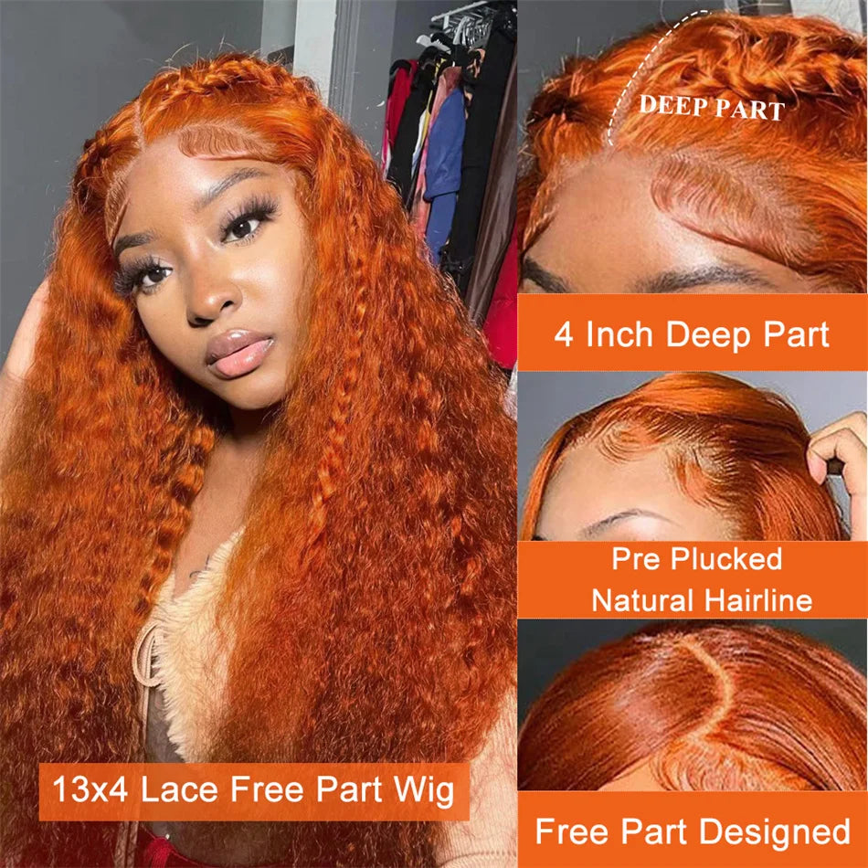 Curly Wigs 13X4 Oranger Ginger Colored 13X6 Hd Lace Frontal Wigs Deep Wave Wig Human Hair Preplucked Brazilian Lace Front Wig