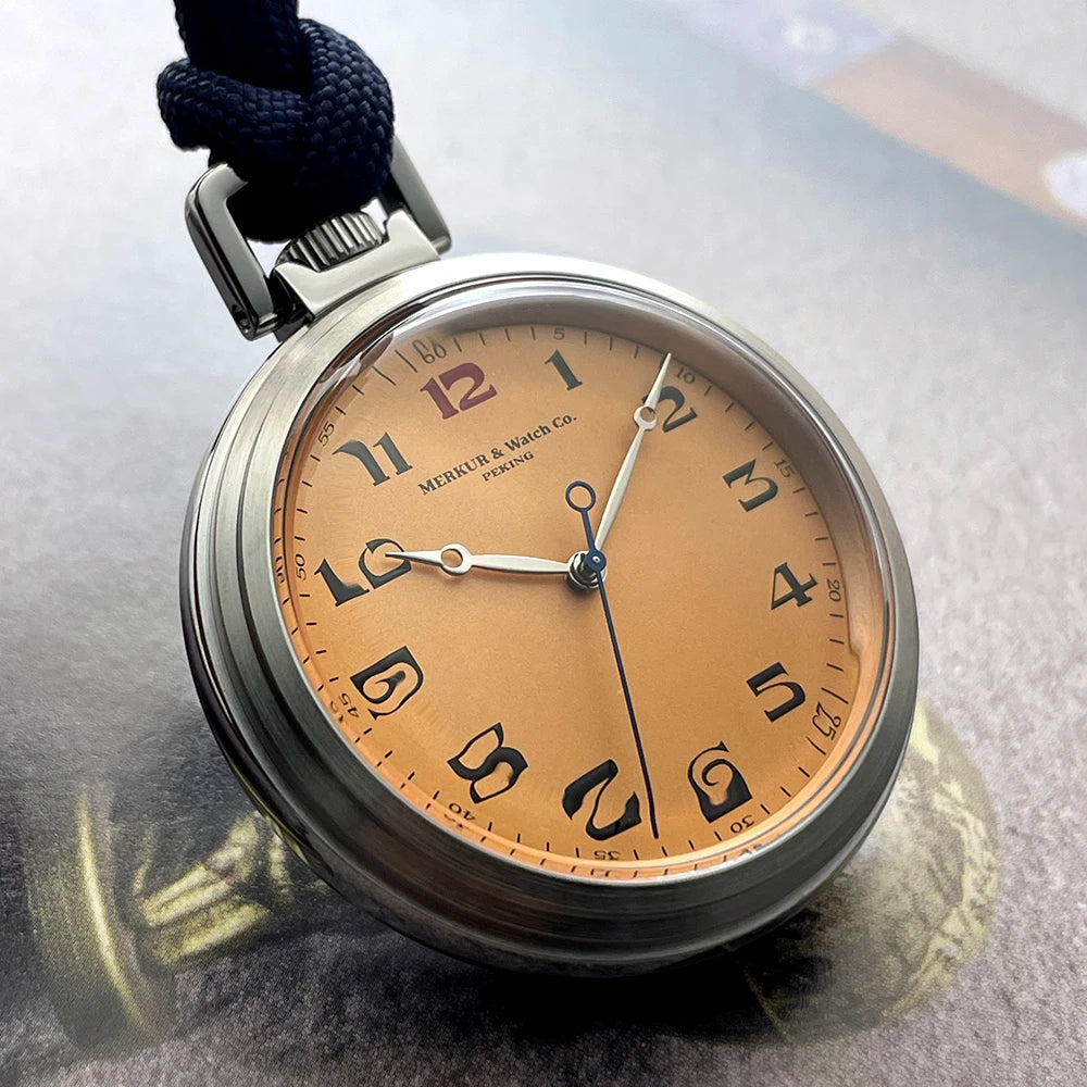 Merkur Vintage Pocket Watch Salmon Dial Men's Manual Mechanical Watch 42mm NEW Waterproof