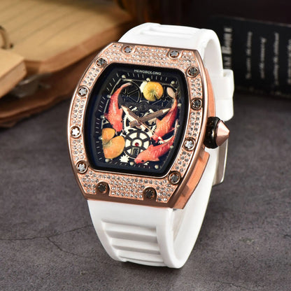 2026 New Hengbolong Diamond Quartz Watch Men's Fashion Koi Pattern with Calendar Watch