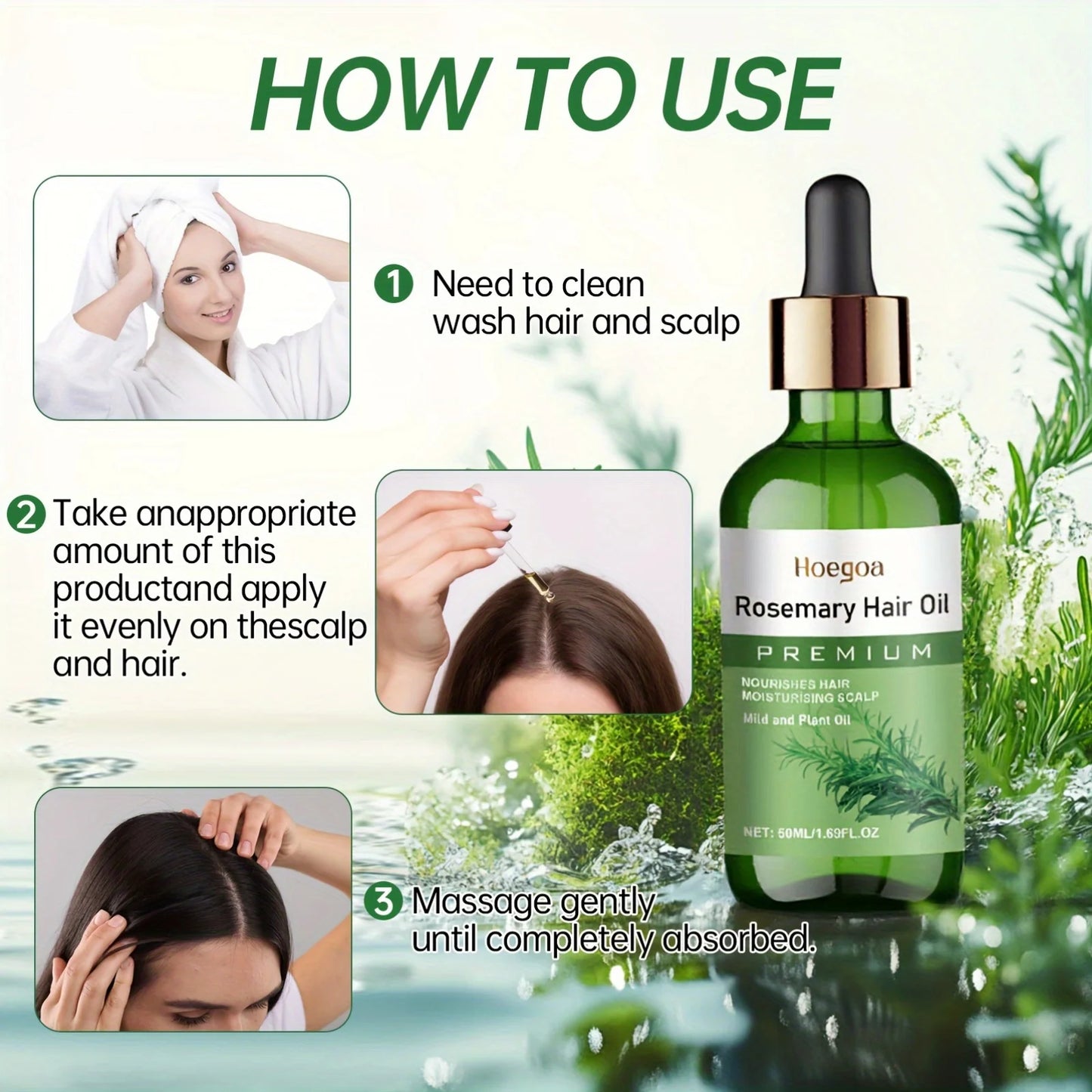 Rosemary Plant Hair Oil Nourish Scalp Dry Damaged Hair Smooth Frizzy Texture Improve Brittle Hair Gentle Daily Scalp Care