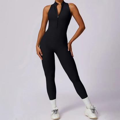 Sport Jumpsuits Women Zipper Fitness Overalls Sexy Backless Gym Bodysuits Scrunch One Piece Suit Workout Clothes Tracksuits