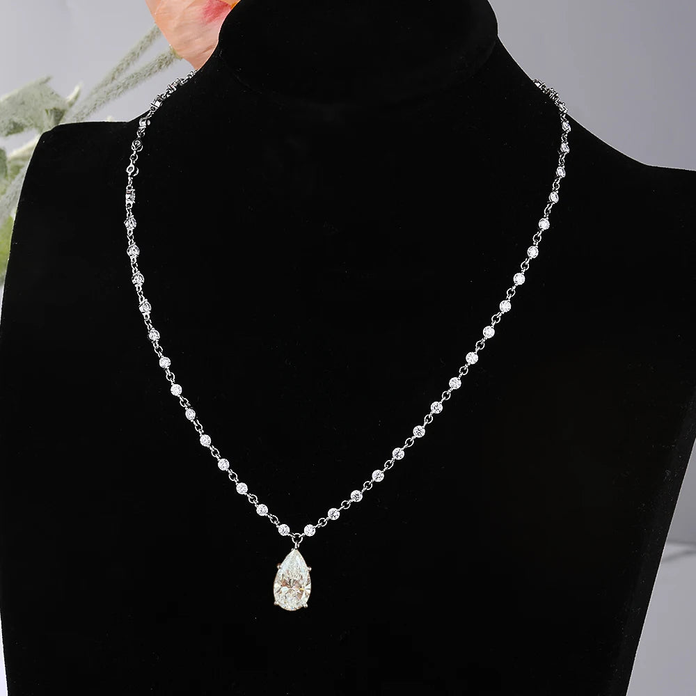 3MM Round Bubble Waterdrop Moissanite Diamond Tennis Neclace with 3ct Waterdrop Pendant NeckChain for Women 925 Silver Jewelry