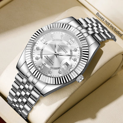 Luxury Rhinestone Roma Dial Men Business Watches Fashion Men's Calendar Quartz Watch with Stainless Steel Strap (Without Box)