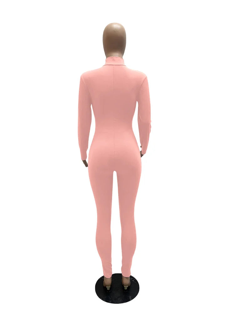 WESAYNB Wholesale Streetwear Clothes Zipper Long Sleeve Jumpsuit Women 2022 Black Blue Pink One-pieces Outfits Bodycon Jumpsuits