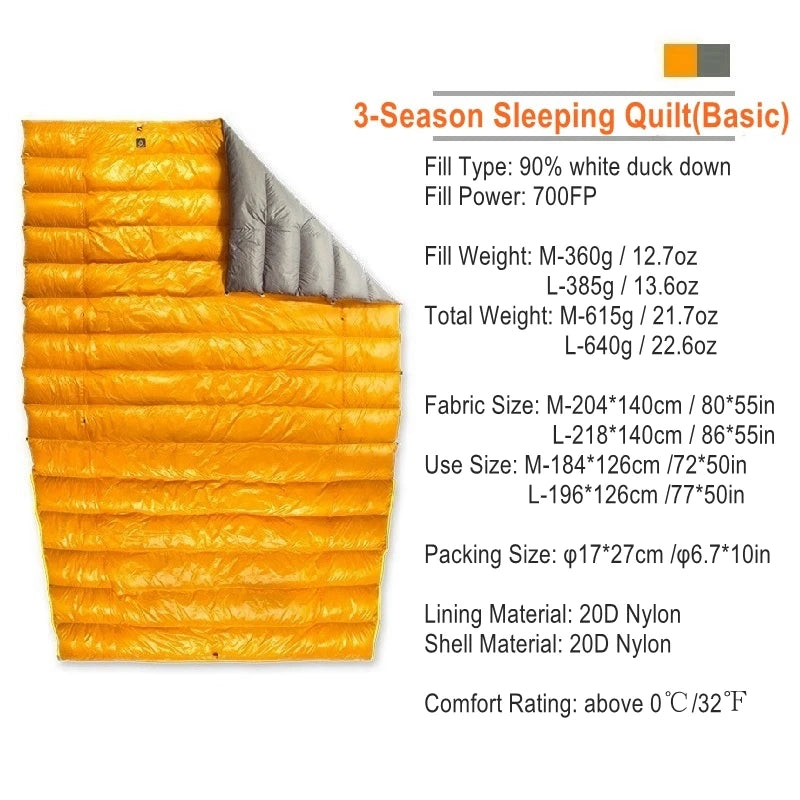 Ice Flame 800FP Quilt Ultralight Envelope Duck Sleeping Bag Mat Underquilt For Hammock Backpacking Camping Hiking