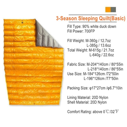 Ice Flame 800FP Quilt Ultralight Envelope Duck Sleeping Bag Mat Underquilt For Hammock Backpacking Camping Hiking