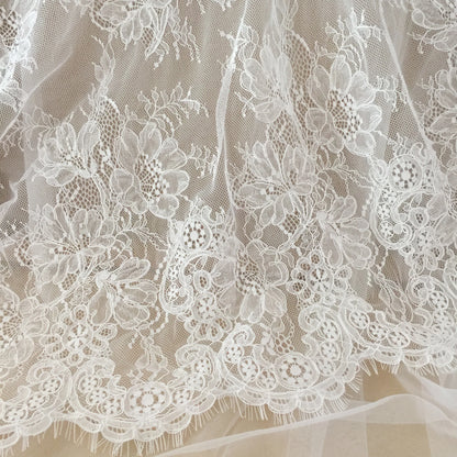 3 Yards French Made Fine Geometric Couture Alencon Embroidery Lace Fabric at 150cm wide, Couture Wedding Gown Fabric