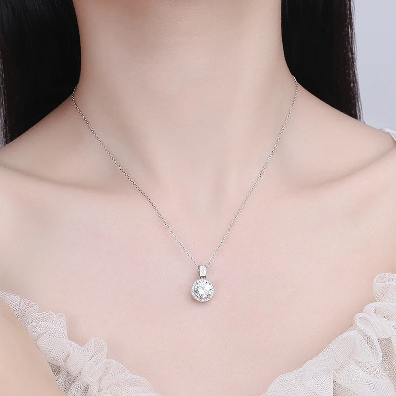 Knobspin 925 Sterling Silver Necklace For Women Real Moissanite Diamonds Pendant With GRA Certificate Neck Chain Fine Jewelry