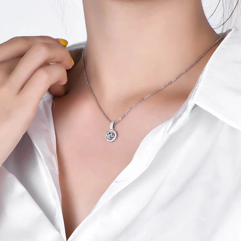 Knobspin 925 Sterling Silver Necklace For Women Real Moissanite Diamonds Pendant With GRA Certificate Neck Chain Fine Jewelry