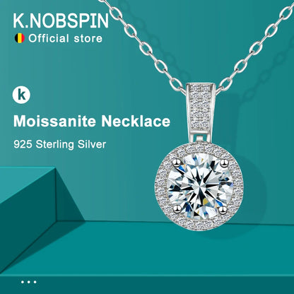Knobspin 925 Sterling Silver Necklace For Women Real Moissanite Diamonds Pendant With GRA Certificate Neck Chain Fine Jewelry