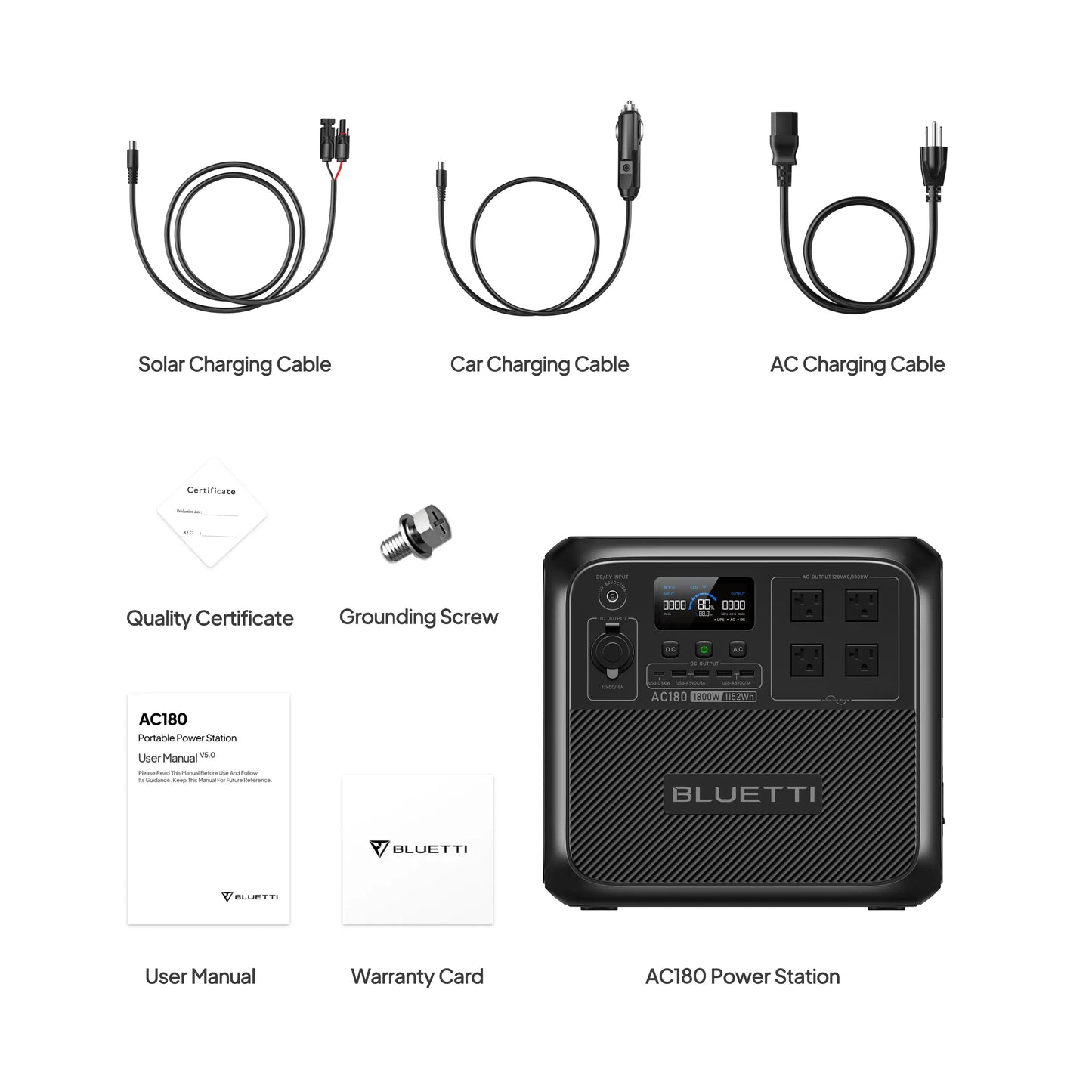 【Brand New】BLUETTI AC180 1152Wh 1800W Portable Power Station 2700W Surge LiFePO4 Pure Sine Wave 45 Mins Fast Charging Four Ways Recharge APP Control Energy Storage for Camping RV Van Life Home Emergency Blackout Off Grid