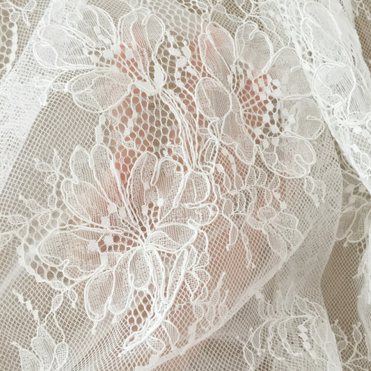 3 Yards French Made Fine Geometric Couture Alencon Embroidery Lace Fabric at 150cm wide, Couture Wedding Gown Fabric