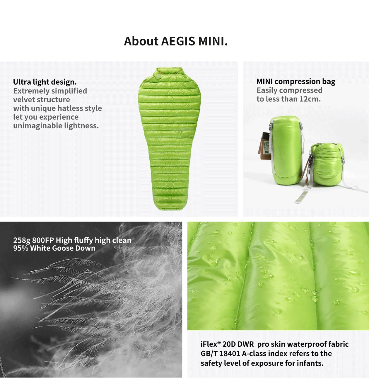 AEGISMAX MINI 800FP Goose Down Sleeping Bag Ultralight Outdoor Camping Hiking Sleeping Bag for Backpacking