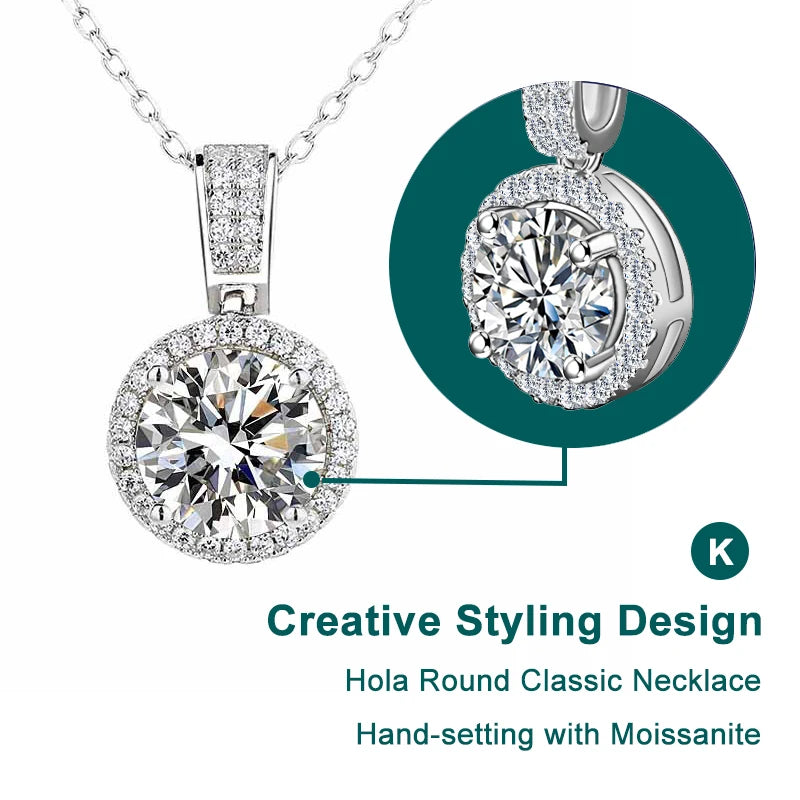 Knobspin 925 Sterling Silver Necklace For Women Real Moissanite Diamonds Pendant With GRA Certificate Neck Chain Fine Jewelry