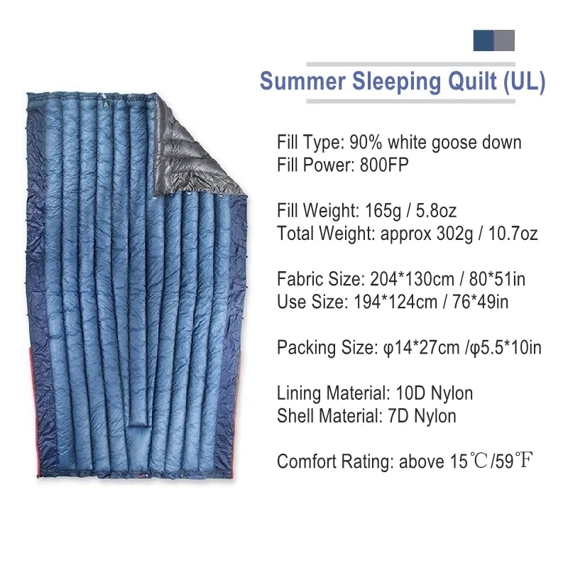Ice Flame 800FP Quilt Ultralight Envelope Duck Sleeping Bag Mat Underquilt For Hammock Backpacking Camping Hiking