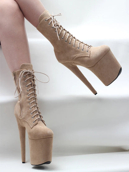 8"Heel 4"Platform Extreme Pole Dance Lace-Up FlannelAnkle Boots In Stock Three Colors Fast Shipping Size36-43