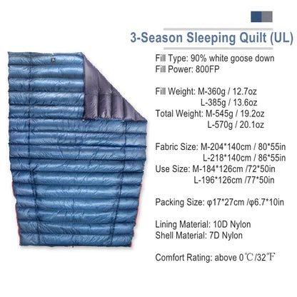 Ice Flame 800FP Quilt Ultralight Envelope Duck Sleeping Bag Mat Underquilt For Hammock Backpacking Camping Hiking