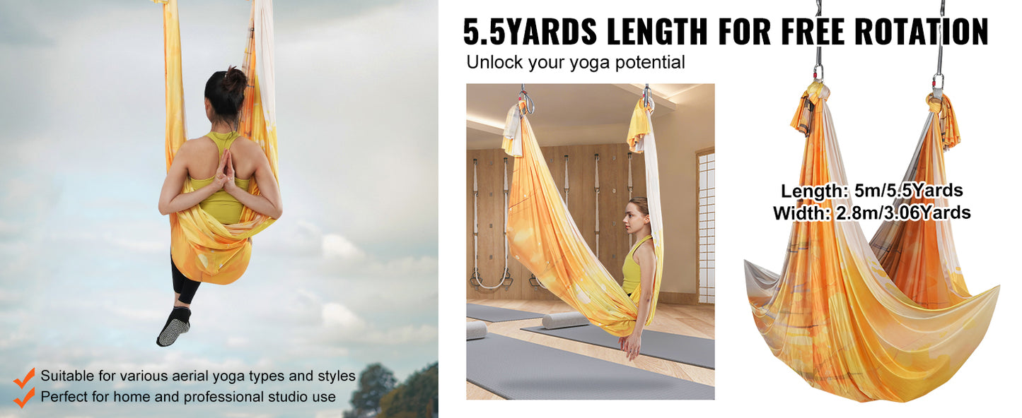 SucceBuy 5.5 Yards Aerial Yoga Hammock & Swing Nylon Fabric Full Rigging Hardware for Antigravity Yoga Fitness Bodybuilding