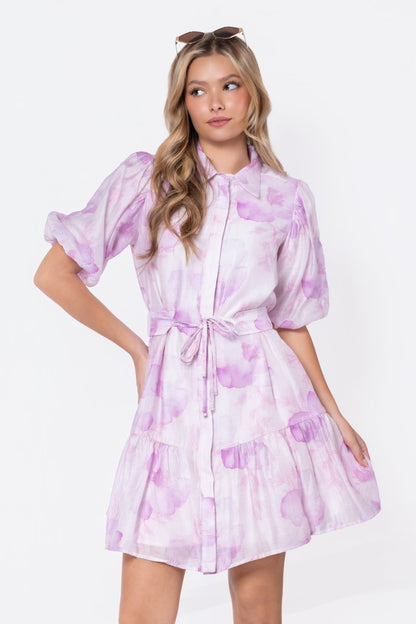 Allie Dress Short Sleeve 37" (White/Pink)