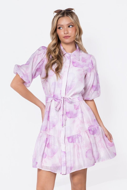 Allie Dress Short Sleeve 37" (White/Pink)