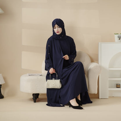Archive Piece Tulip Embroidered Nida Open Abaya - MP022 (Size M Only)