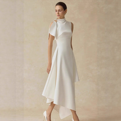Asymmetric Draped Shoulder Hi-Lo Formal Dress(MS416)