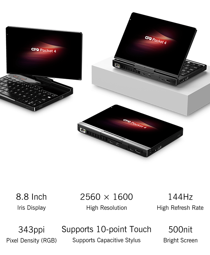 【Hot Sale】GPD Pocket4  Latest AMD AI 9 HX 370/8840U 64GB 2TB NVMe 8.8" 2560×1600 144Hz 2-in-1 Laptop Tablet Palm Size MiniPC