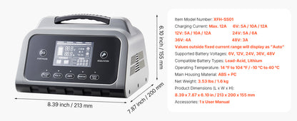 SucceBuy Smart Battery Charger 12A/16A/20A/25A with LCD Display Trickle Charging Maintainer Desulfator, for Car Boat Motorcycle