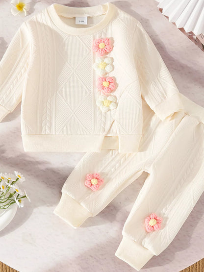 Children's Flower Textured Top and Pants Set