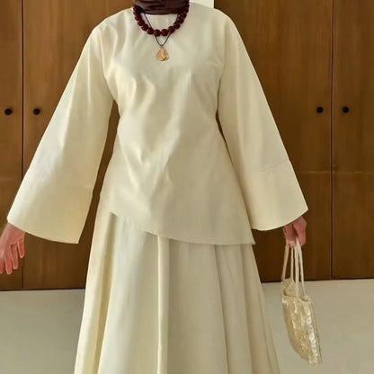 Bell Sleeve Back-Tie Top & A-Line Maxi Skirt Set(MS469)