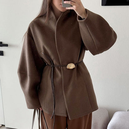 Belted Wool Coat with Shell Brooch(MS255)