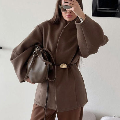 Belted Wool Coat with Shell Brooch(MS255)