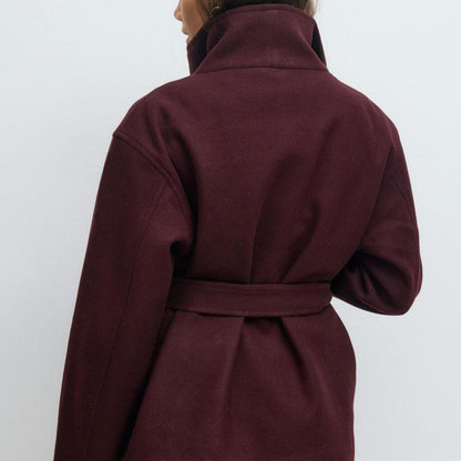 Belted Wrap Coat with Wide Collar | Double-Faced Wool Blend Jacket(MS254)