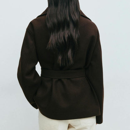 Belted Wrap Coat with Wide Collar | Double-Faced Wool Blend Jacket(MS254)