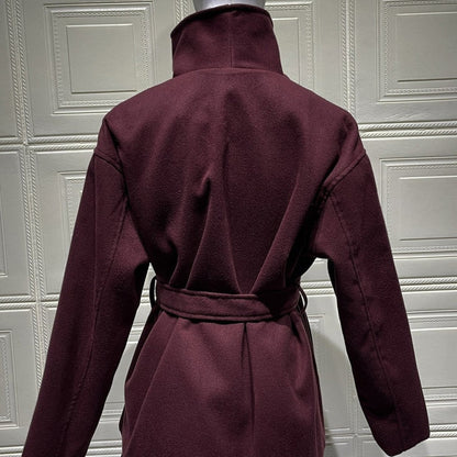 Belted Wrap Coat with Wide Collar | Double-Faced Wool Blend Jacket(MS254)