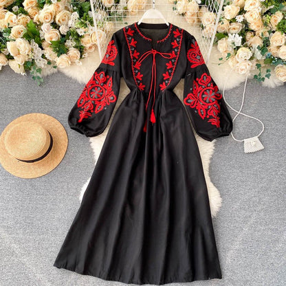 Bohemian Embroidered Linen-Look Maxi Dress(MS460)