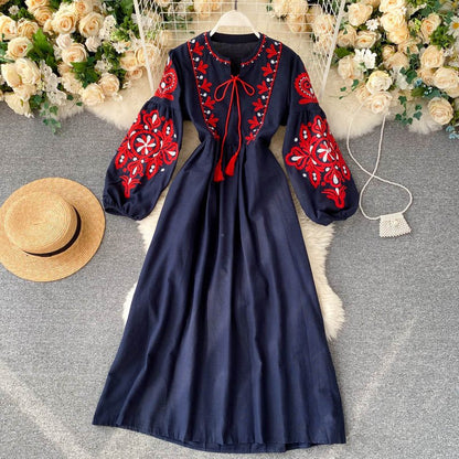 Bohemian Embroidered Linen-Look Maxi Dress(MS460)