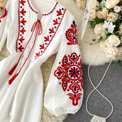 Bohemian Embroidered Linen-Look Maxi Dress(MS460)