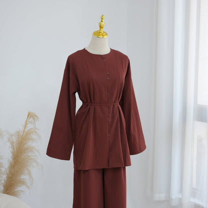 Button-Front Longline Top & Wide-Leg Trouser Set(MS456)