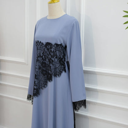 Contrast Lace Waist Panel Maxi Dress(MS409)