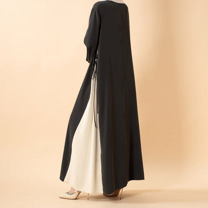 Contrast Panel  Abaya with Drawstring Detail & Balloon Sleeves(MA421)