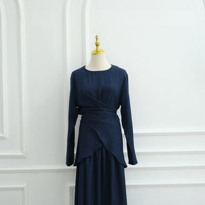 Cross-Wrap Waist Top & A-Line Maxi Skirt Set(MS475)