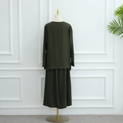 Cross-Wrap Waist Top & A-Line Maxi Skirt Set(MS475)